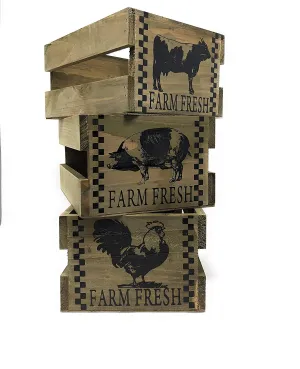 Wooden Crates Decorative Countertop Organizing Storage Utility Baskets (Set of 3)